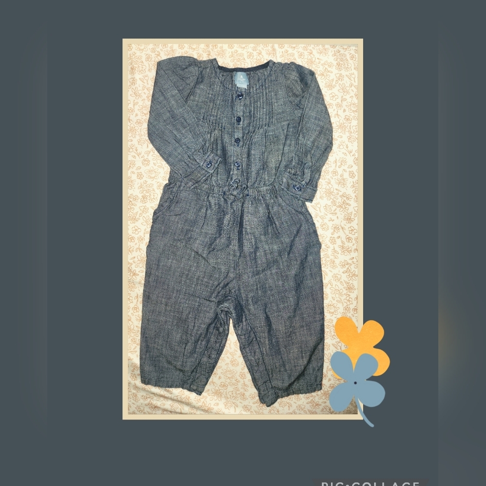 Gap Chambray Pintuck Long Sleeve Romper, Size 6 - 12 Mos